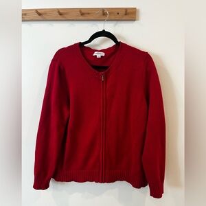 100% Cotton Red Zip-Front Women's Sweater (Vintage!)